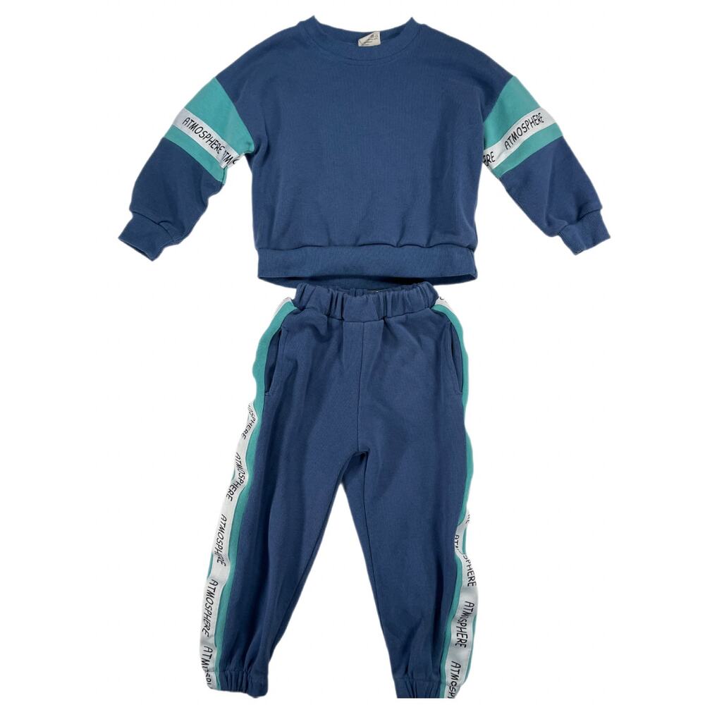 WAPYPY Boys Blue Tracksuit Set Atmosphere Sweatshirt Pants Size 110/60 US 4/5